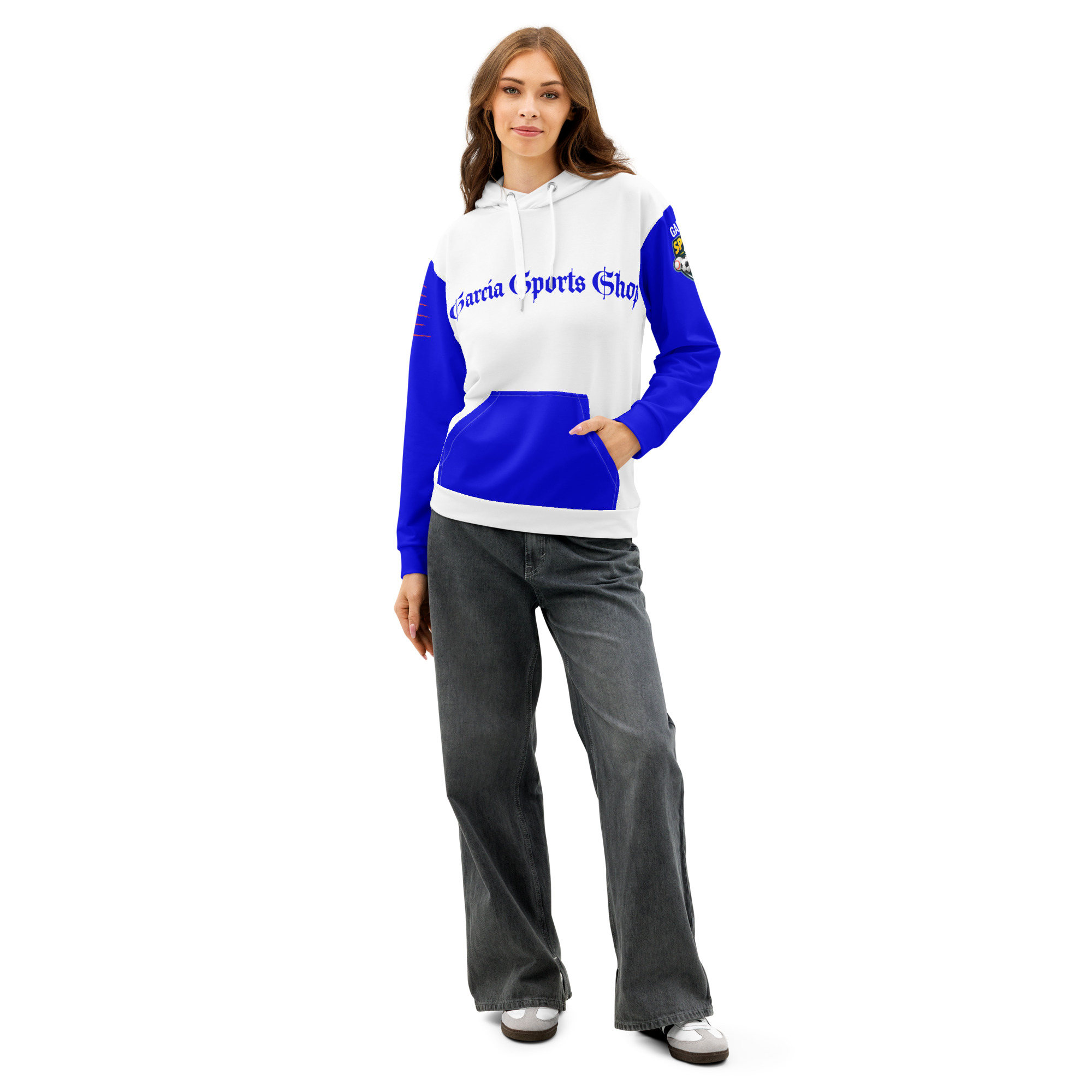 Garcia Sports Shop Blue & White Unisex Cotton Hoodie - Image 3