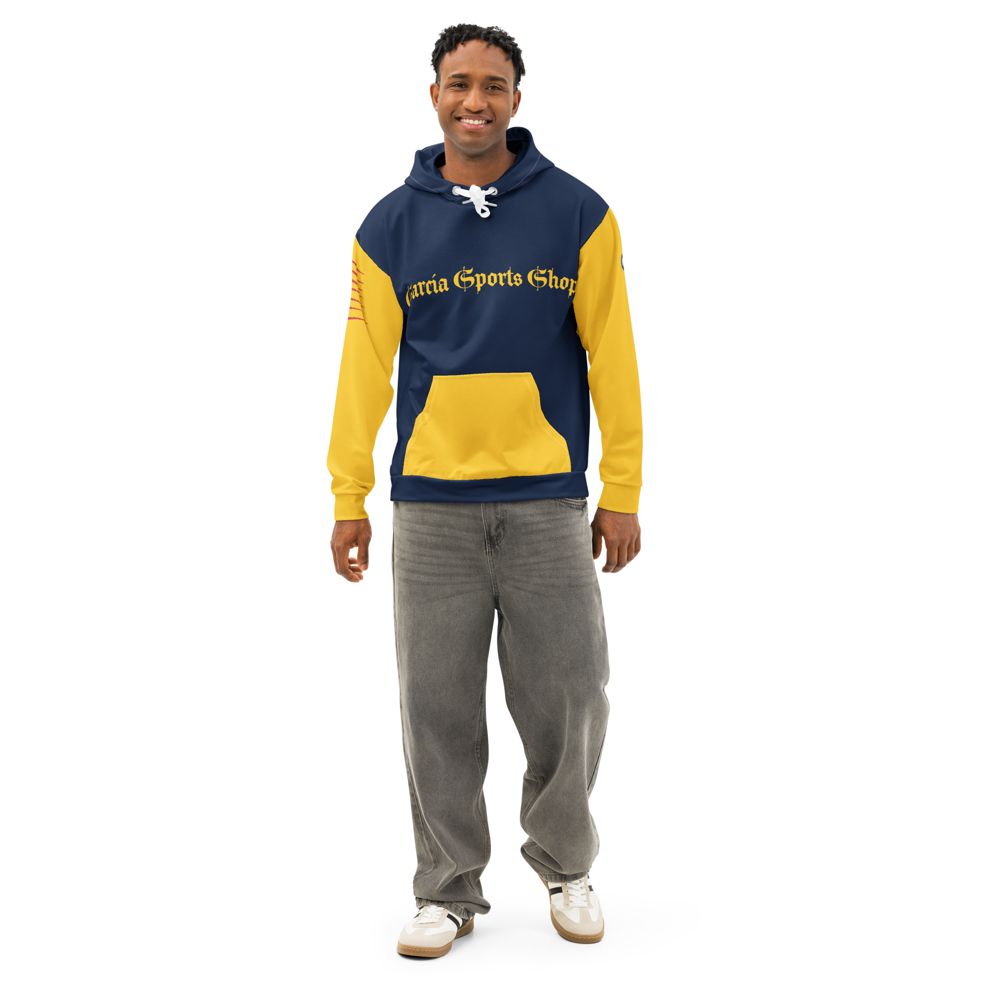 Garcia Sports Shop Navy & Yellow Unisex Cotton Hoodie - Image 2