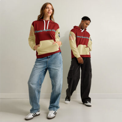 Garcia Sports Shop Dark Red, Sand, & Teal Unisex Cotton Hoodie