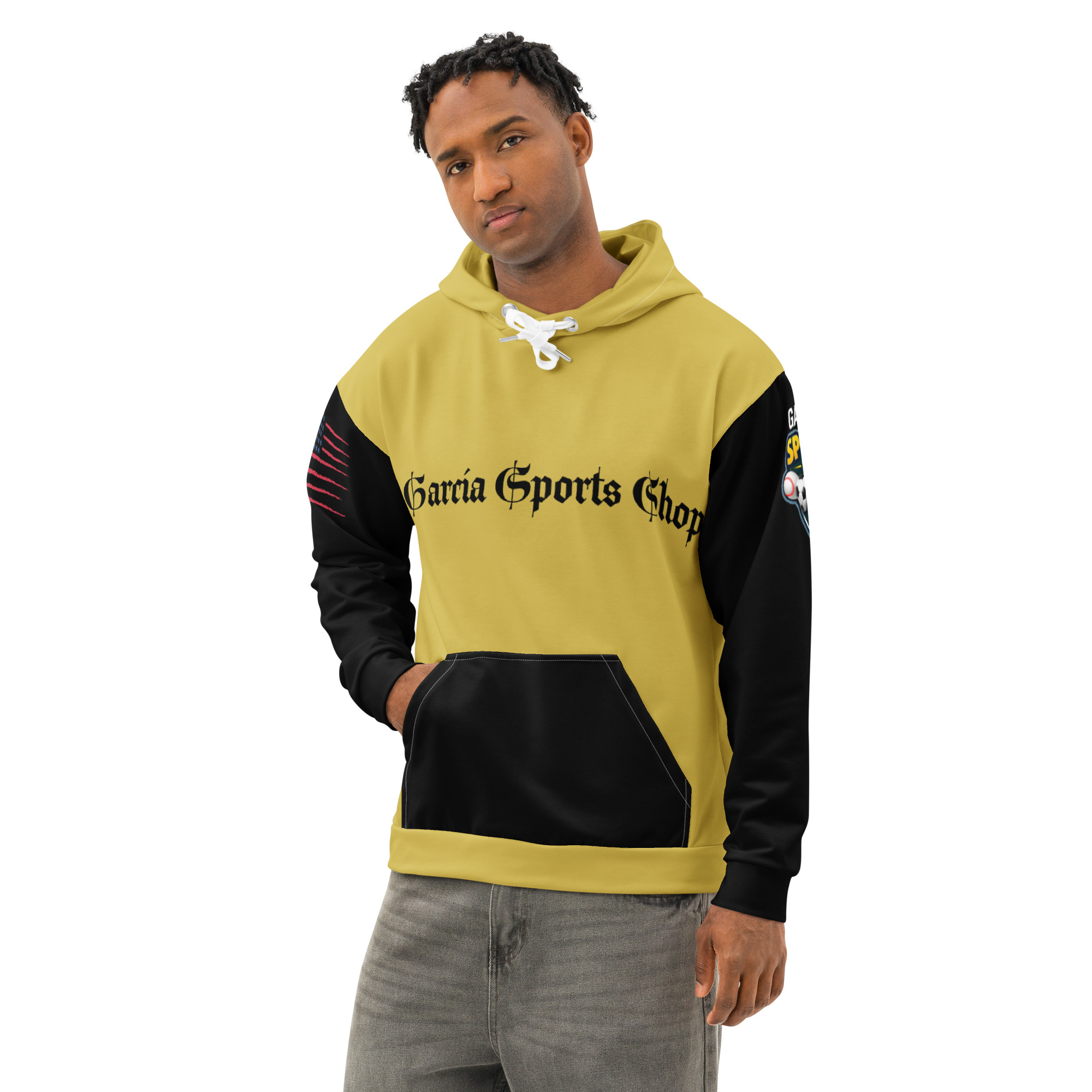 Garcia Sports Shop Gold & Black Unisex Cotton Hoodie - Image 4