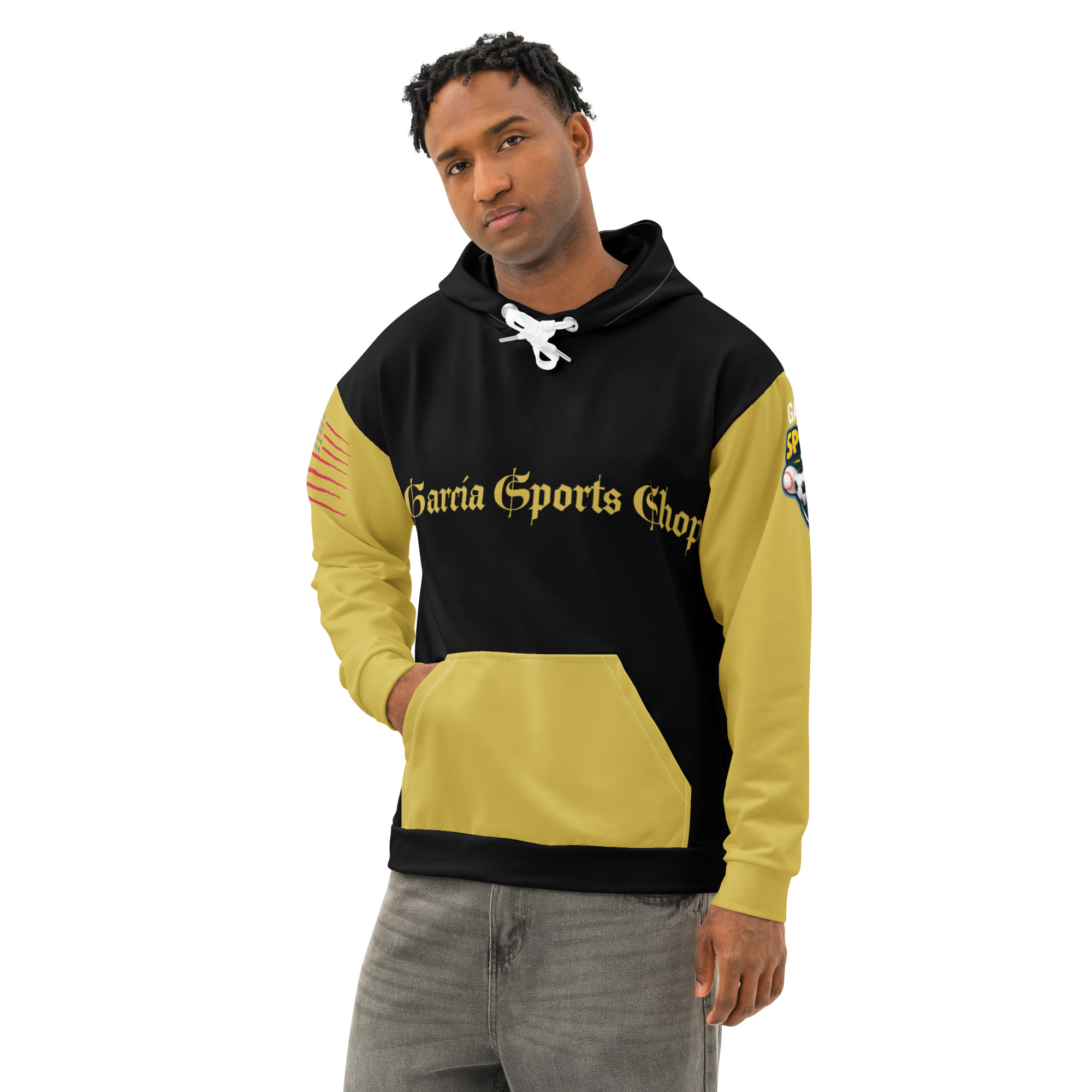 Garcia Sports Shop Black & Gold Unisex Cotton Hoodie - Image 4
