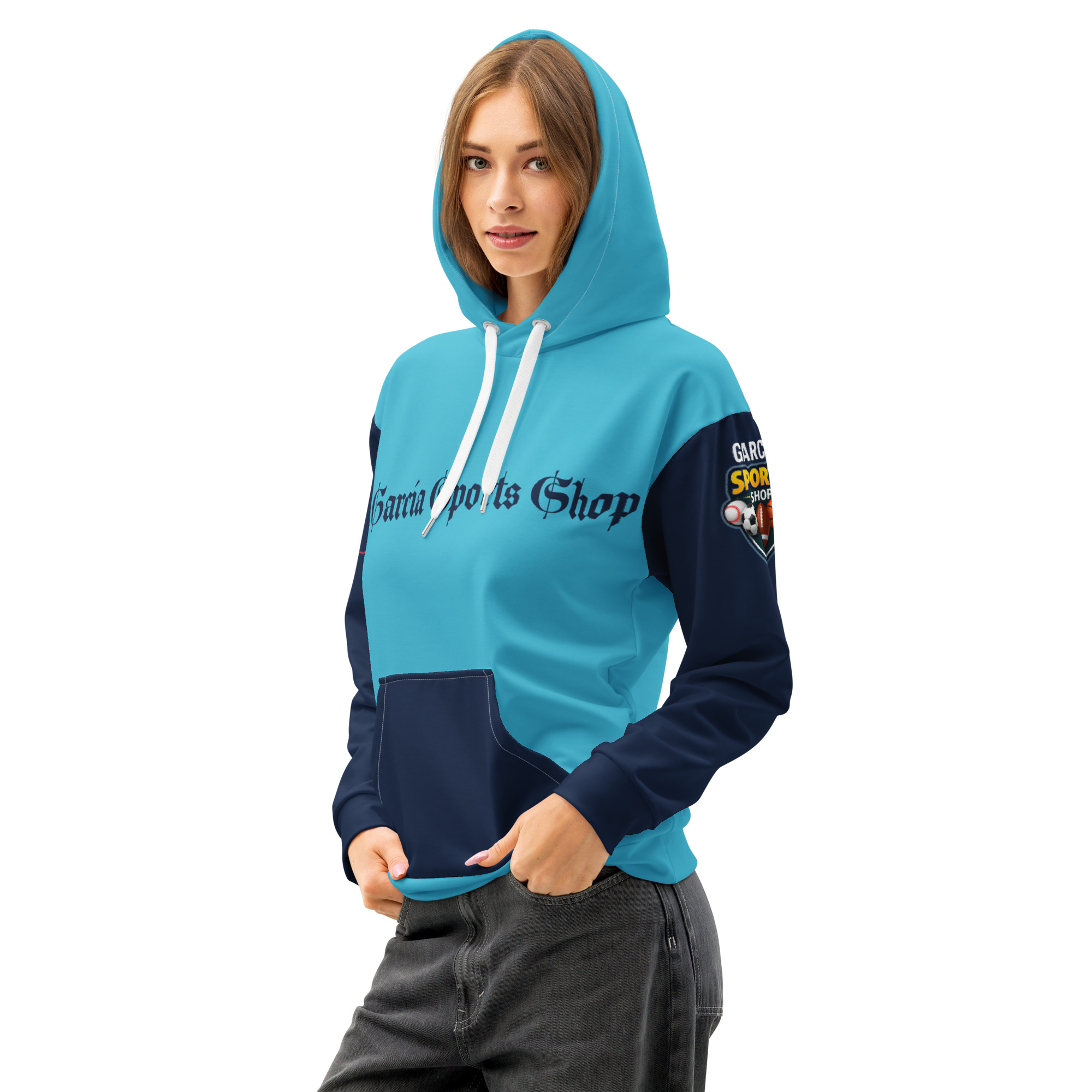 Garcia Sports Shop Carolina Blue & Navy Unisex Cotton Hoodie - Image 7