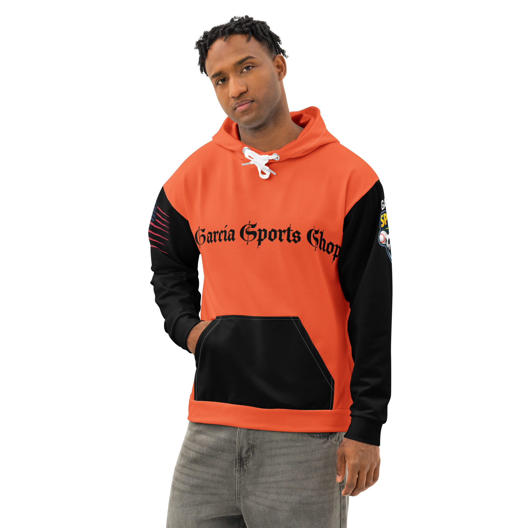 Garcia Sports Shop Orange & Black Unisex Cotton Hoodie - Image 4