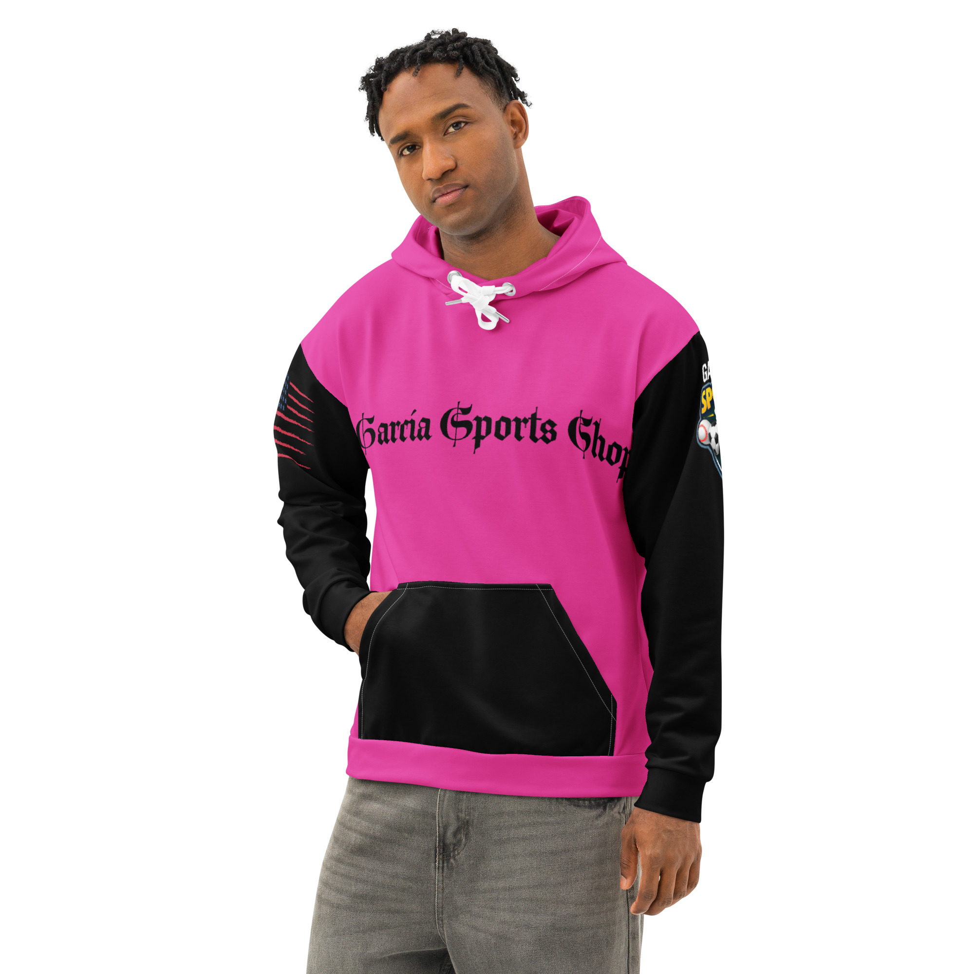 Garcia Sports Shop Pink & Black Unisex Cotton Hoodie - Image 4