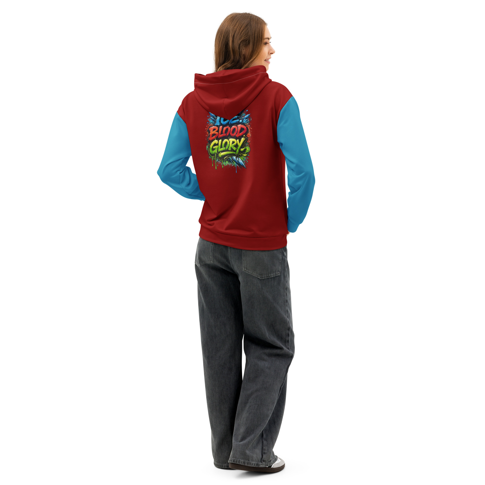 Garcia Sports Shop Burgandy, Ice Blue, & Silver Unisex Cotton Hoodie - Image 2