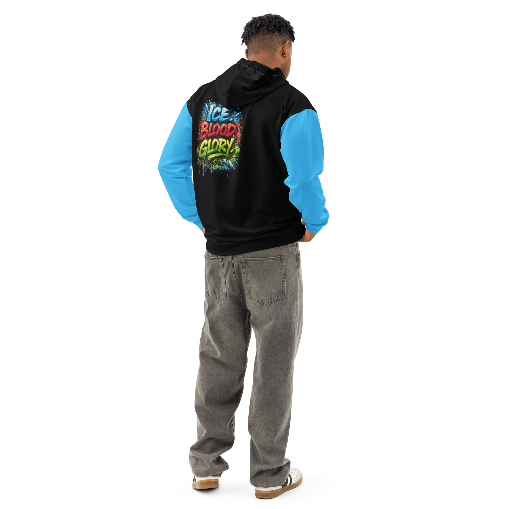 Garcia Sports Shop Black, Light Blue, & White Hockey Unisex Cotton Hoodie - Image 7
