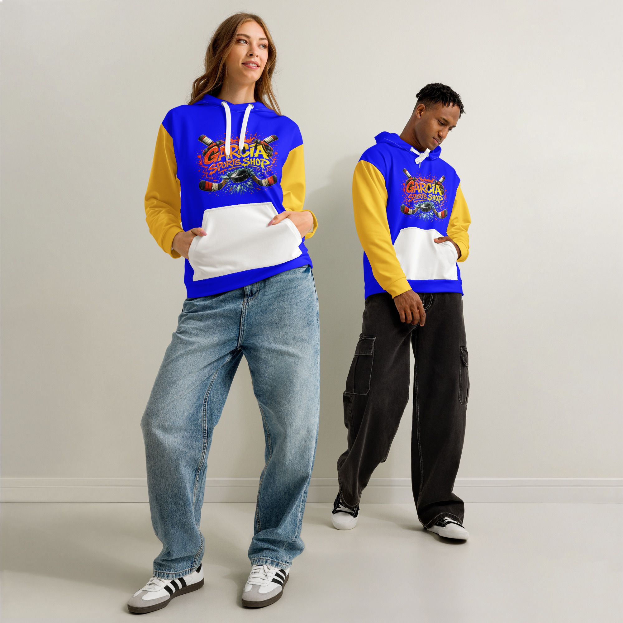 Garcia Sports Shop Blue, Yellow & White Hockey Unisex Cotton Hoodie