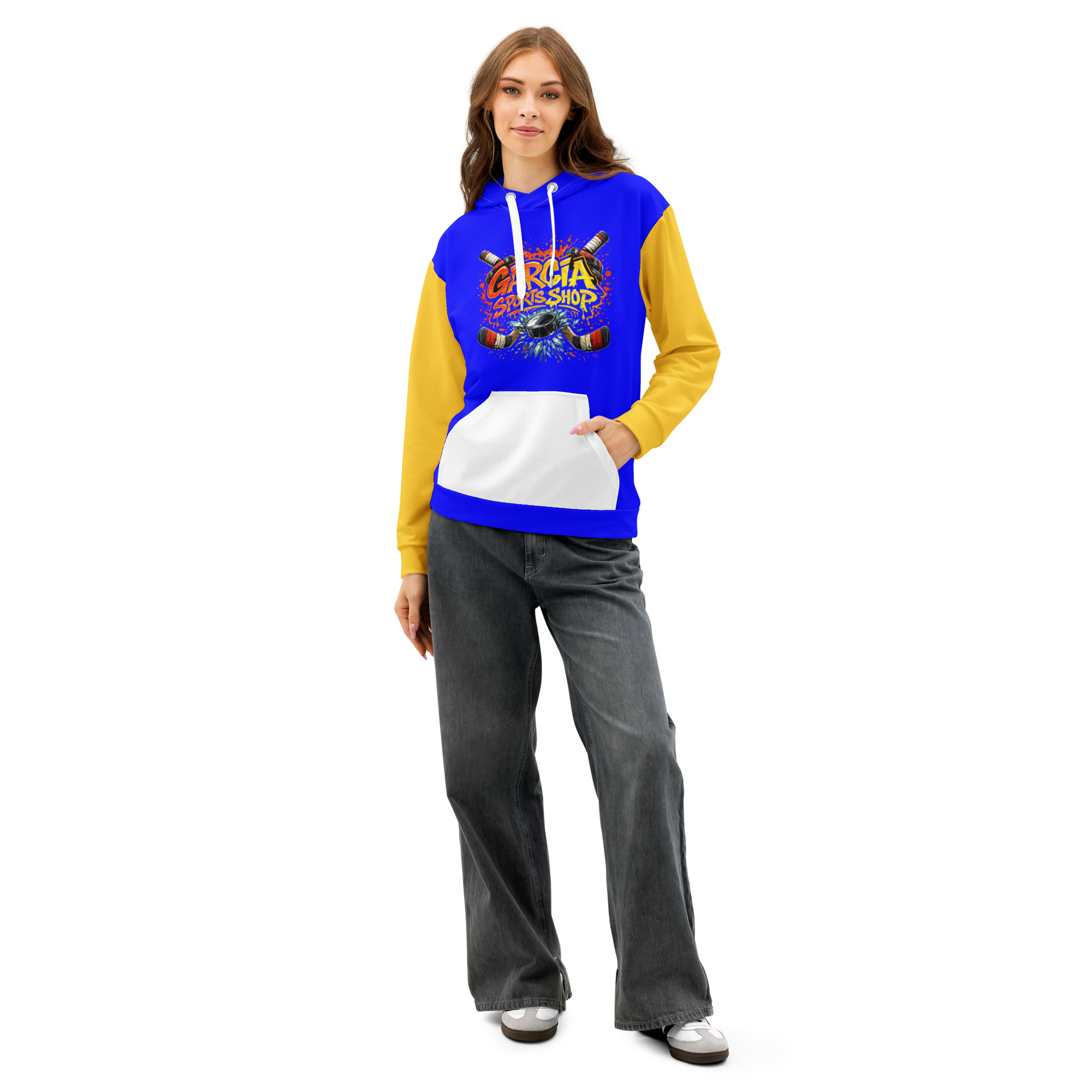 Garcia Sports Shop Blue, Yellow & White Hockey Unisex Cotton Hoodie - Image 2