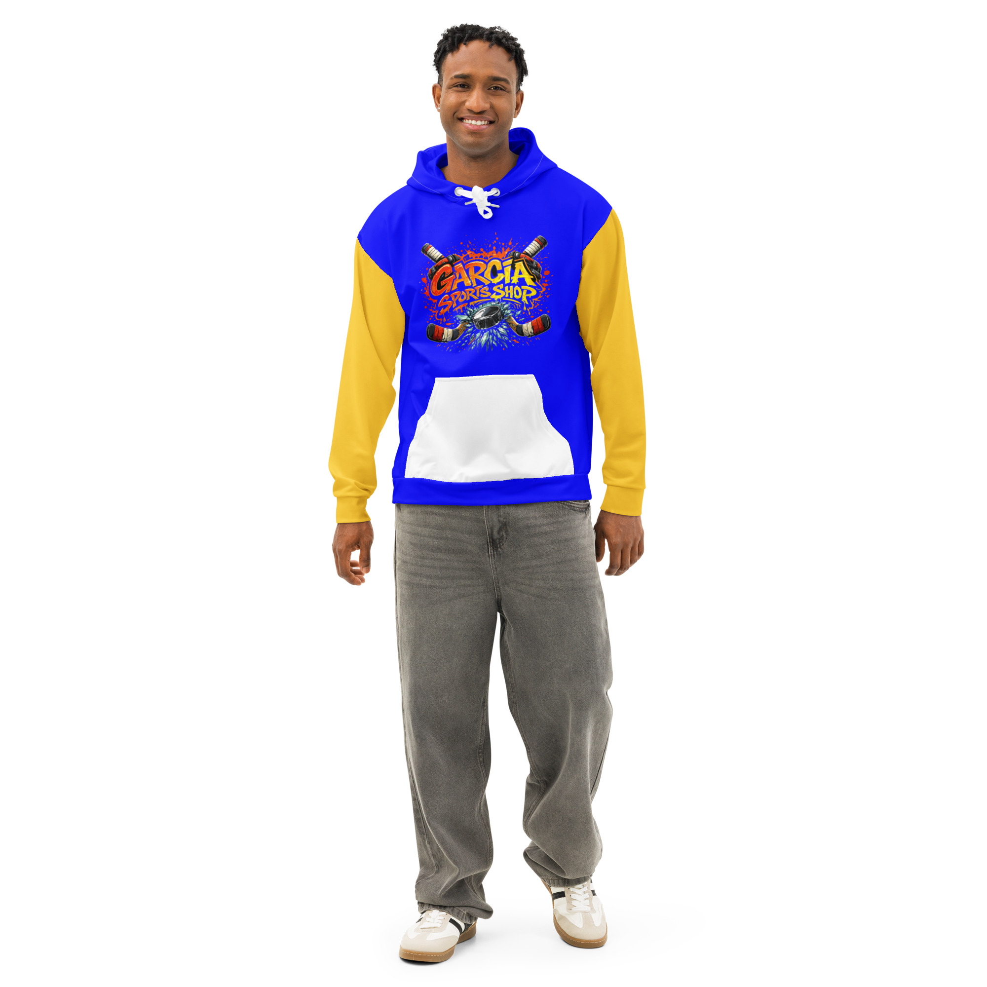 Garcia Sports Shop Blue, Yellow & White Hockey Unisex Cotton Hoodie - Image 6