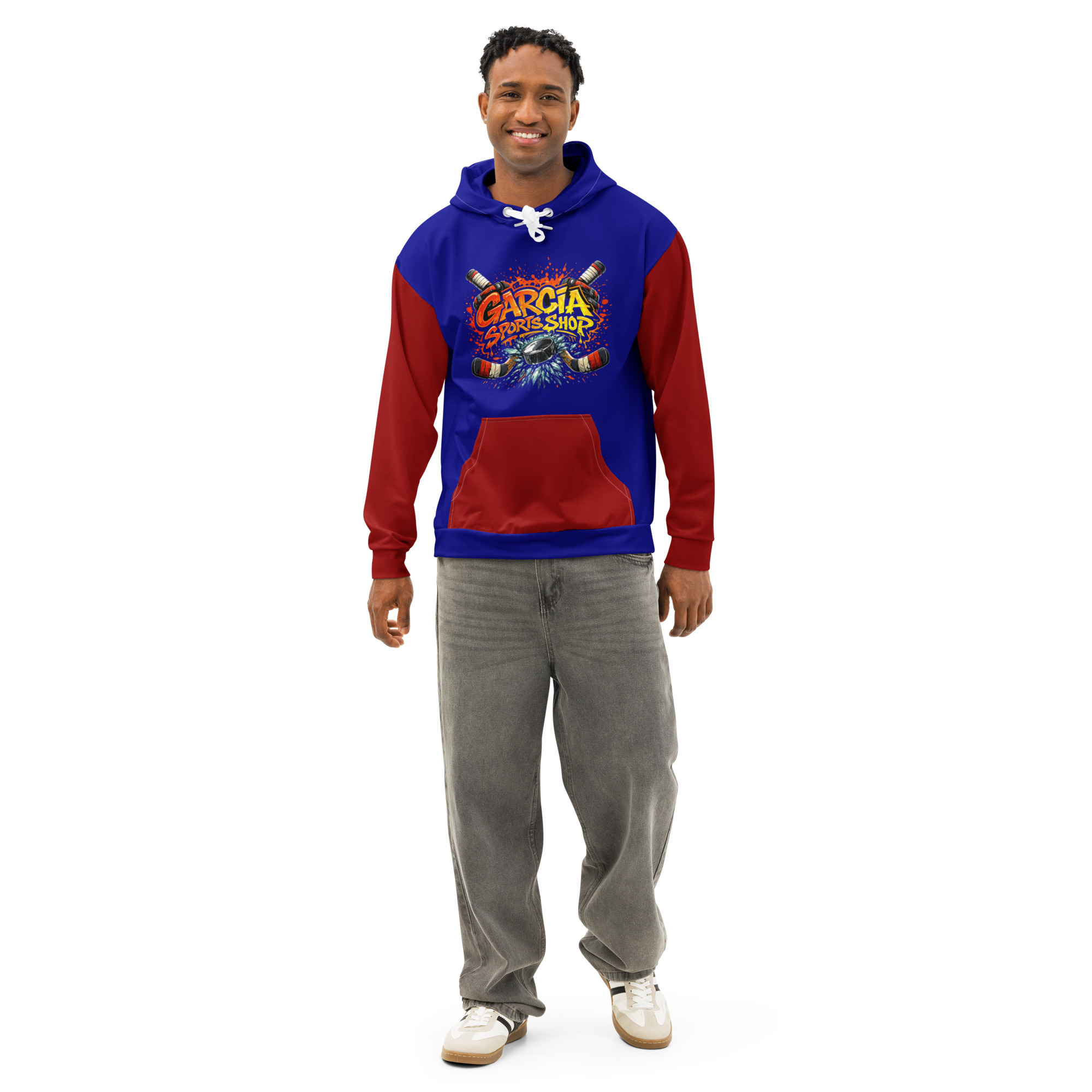 Garcia Sports Shop Dark Blue & Dark Red Hockey Unisex Cotton Hoodie - Image 6