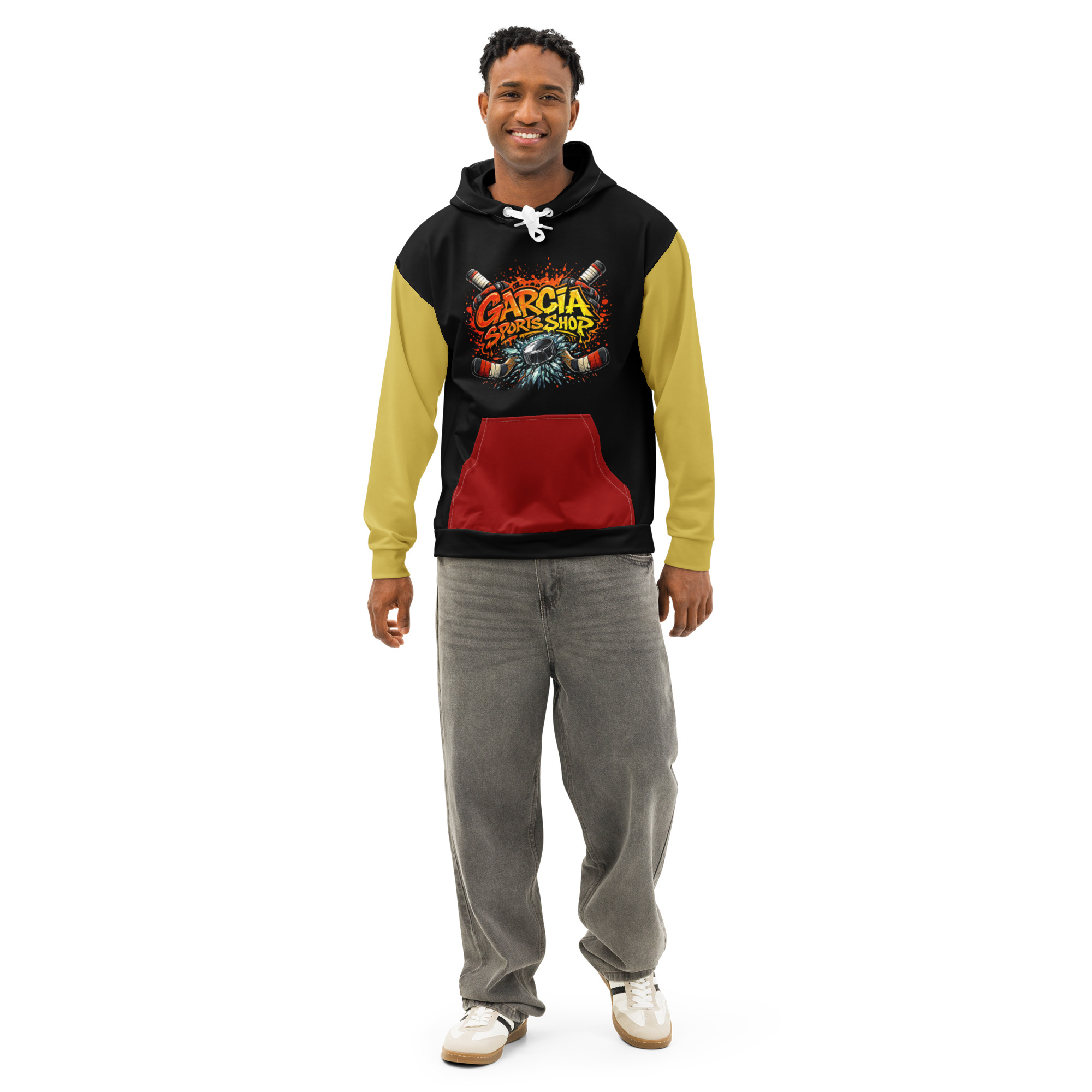Garcia Sports Shop Black, Gold, & Red Hockey Unisex Cotton Hoodie - Image 6