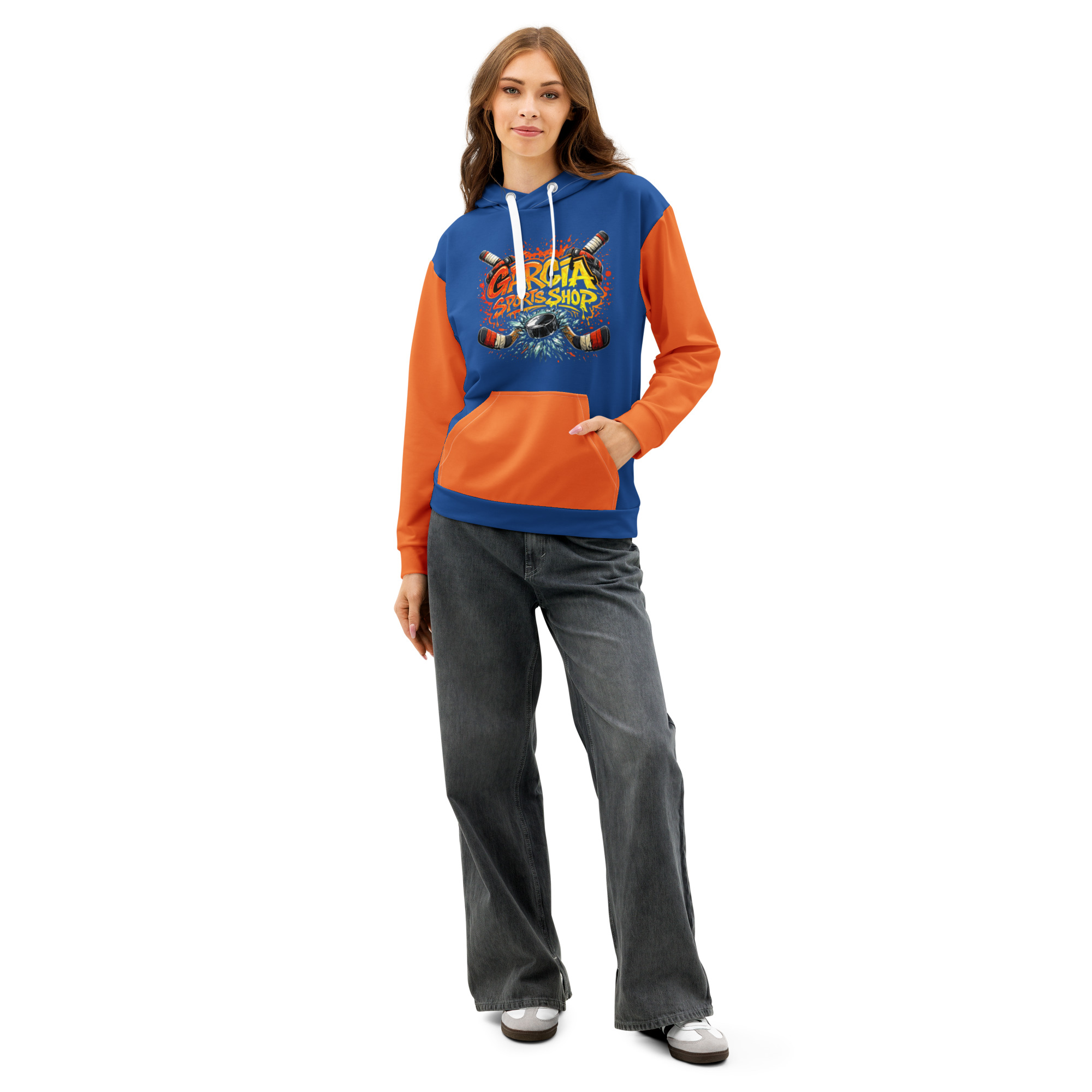 Garcia Sports Shop Blue & Orange Hockey Unisex Cotton Hoodie - Image 3