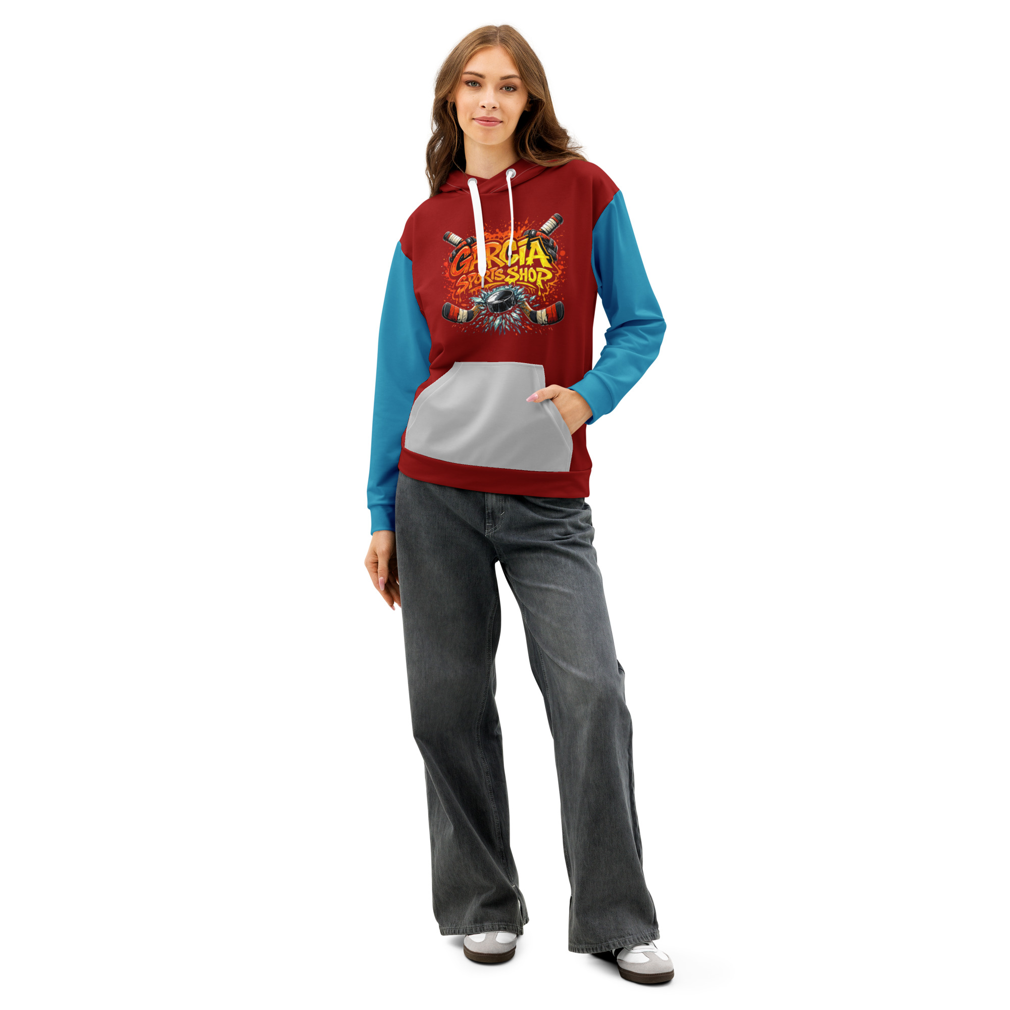 Garcia Sports Shop Burgandy, Ice Blue, & Silver Unisex Cotton Hoodie - Image 3