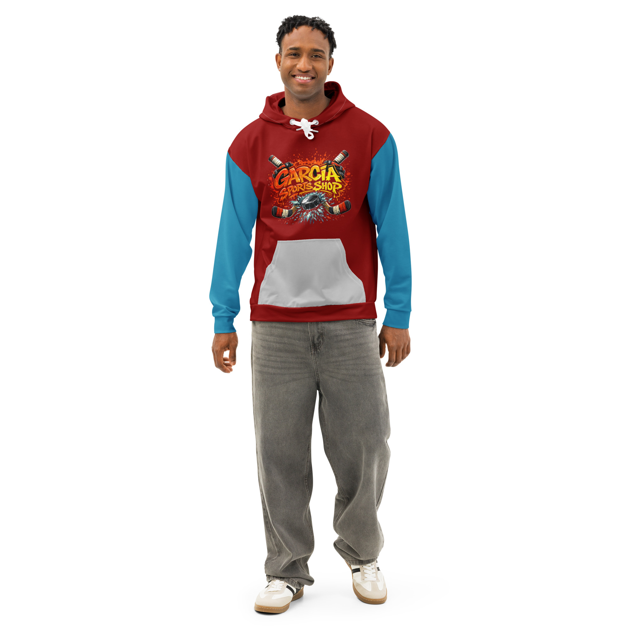 Garcia Sports Shop Burgandy, Ice Blue, & Silver Unisex Cotton Hoodie - Image 6