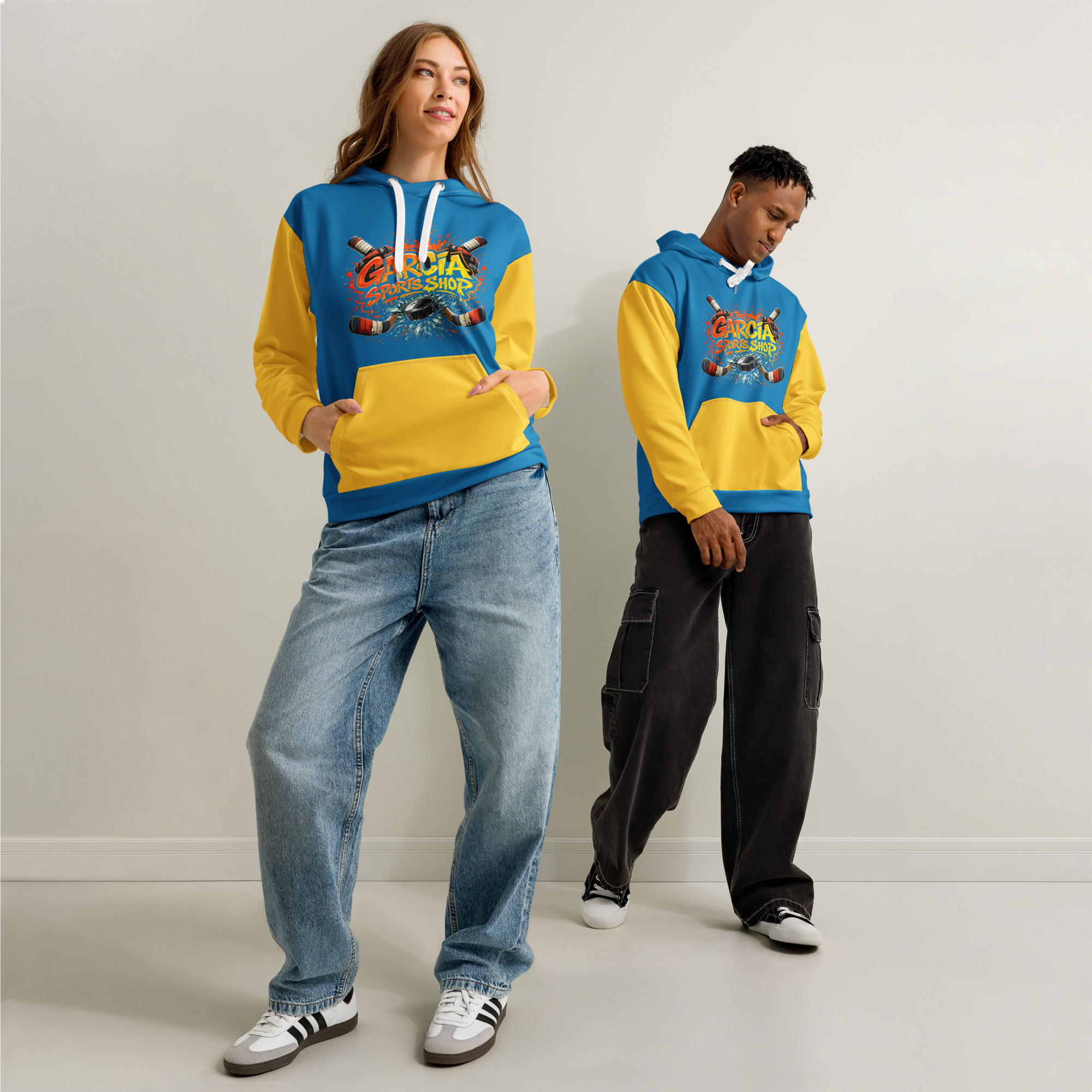 Garcia Sports Shop Blue & Yellow Hockey Unisex Cotton Hoodie