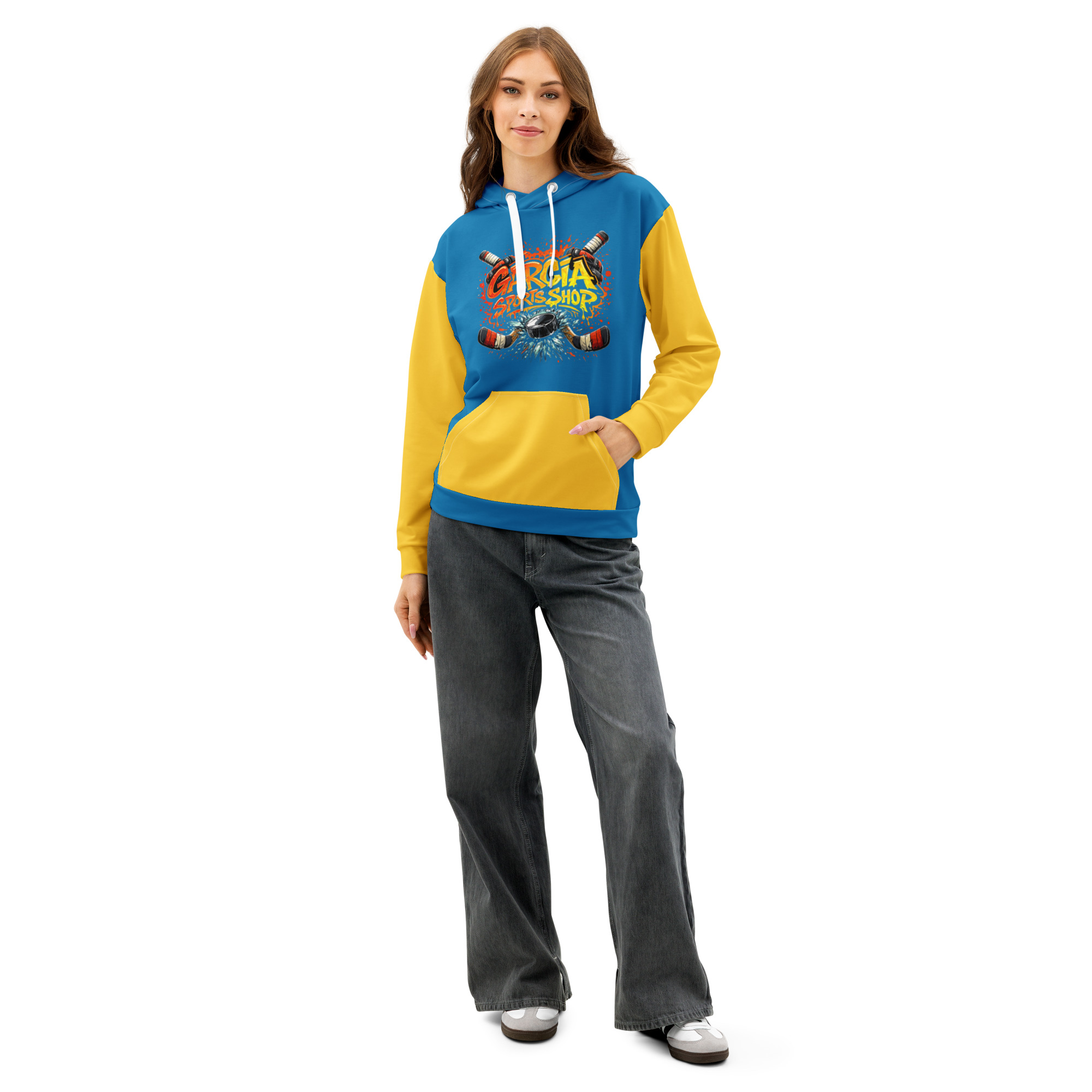 Garcia Sports Shop Blue & Yellow Hockey Unisex Cotton Hoodie - Image 3