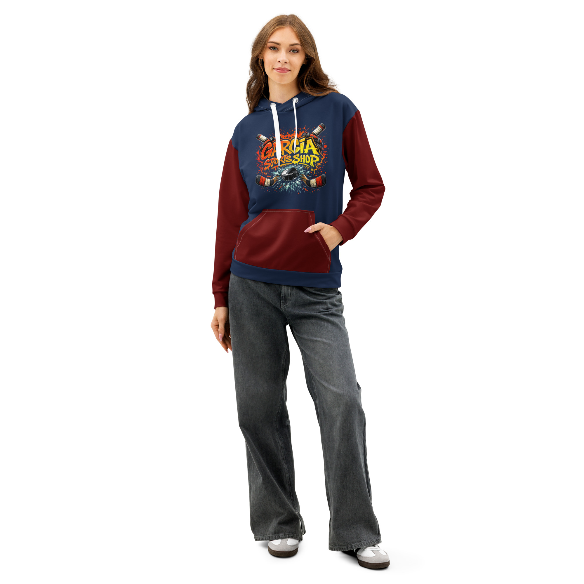 Garcia Sports Shop Navy & Maroon Hockey Unisex Cotton Hoodie - Image 3