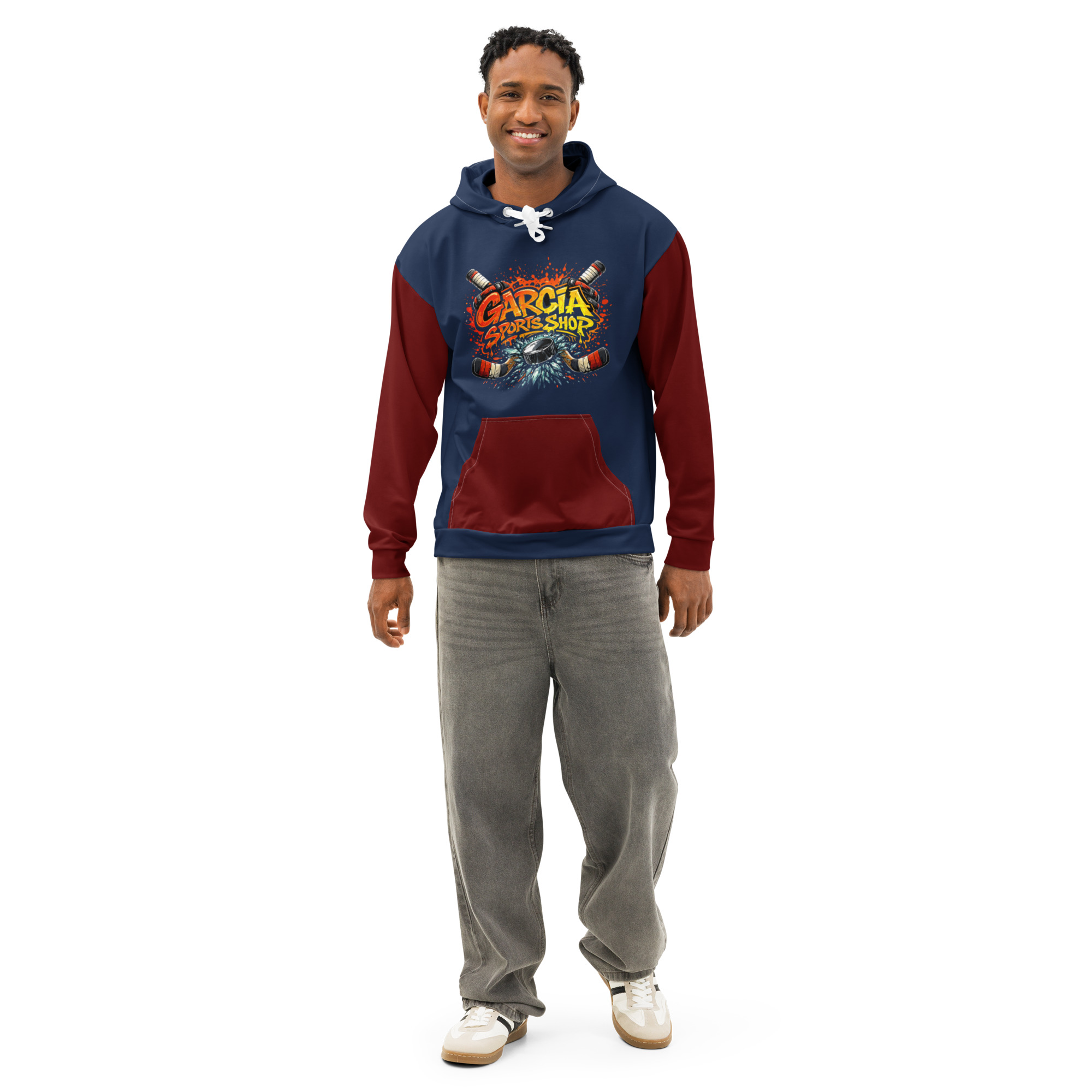 Garcia Sports Shop Navy & Maroon Hockey Unisex Cotton Hoodie - Image 6