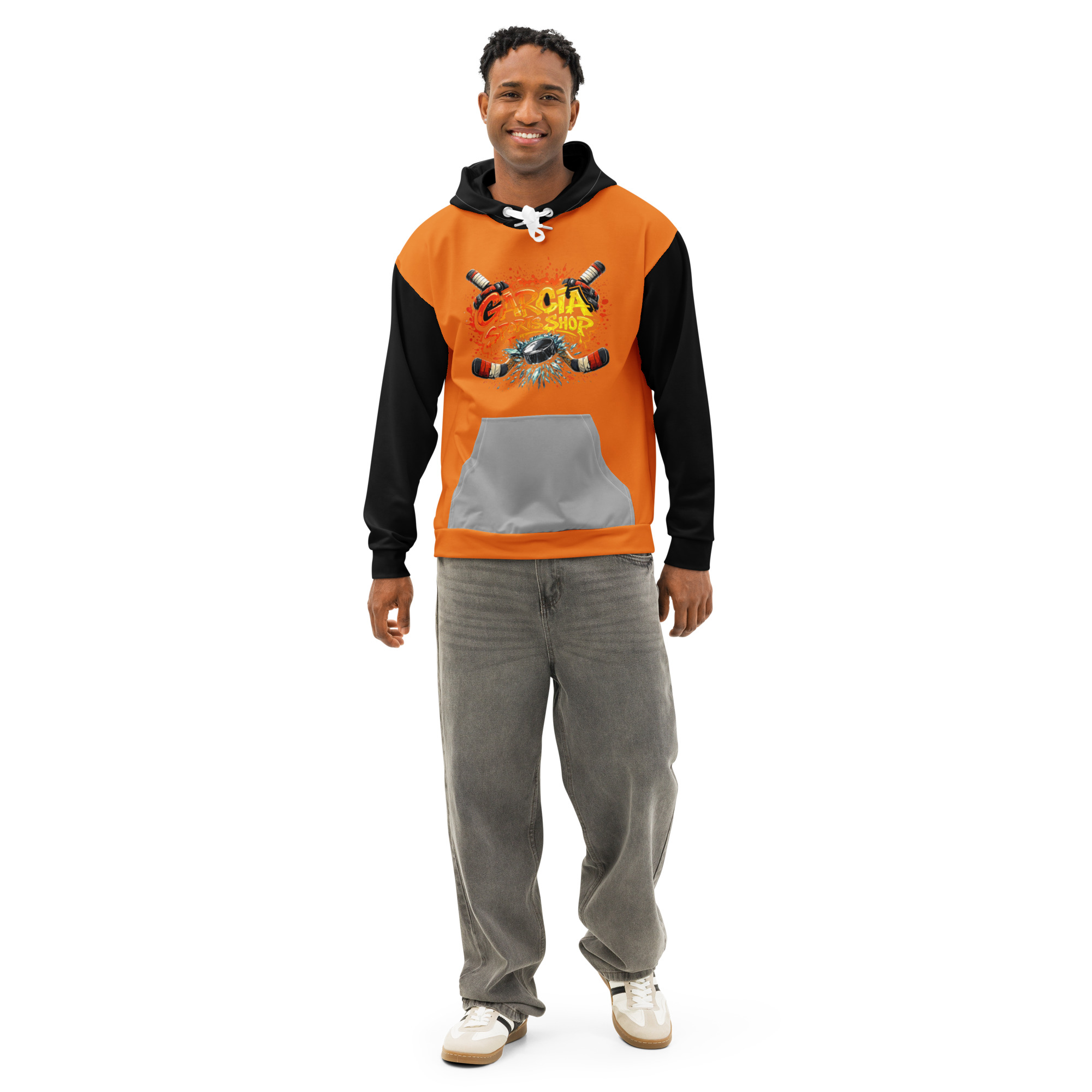 Garcia Sports Shop Orange, Black, & Silver Hockey Unisex Cotton Hoodie - Image 6