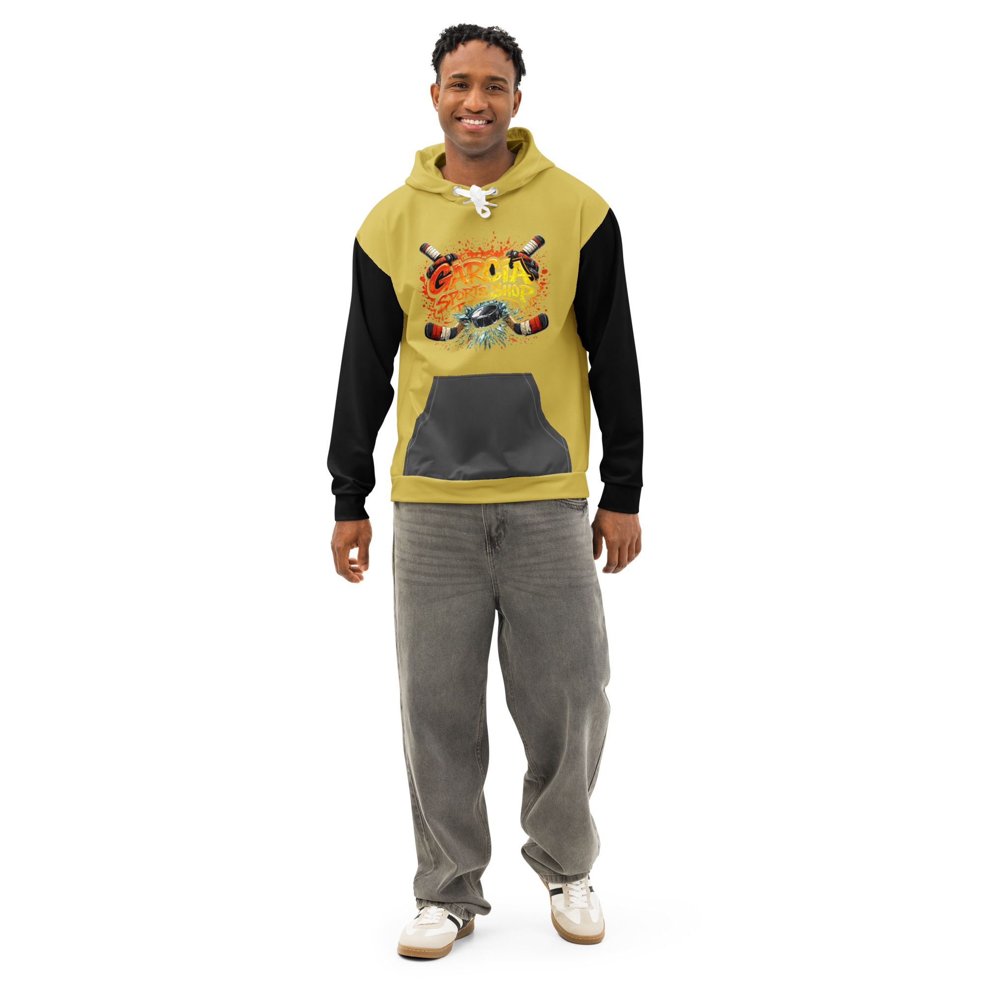 Garcia Sports Shop Gold, Black, Dark Grey Hockey Unisex Cotton Hoodie - Image 6