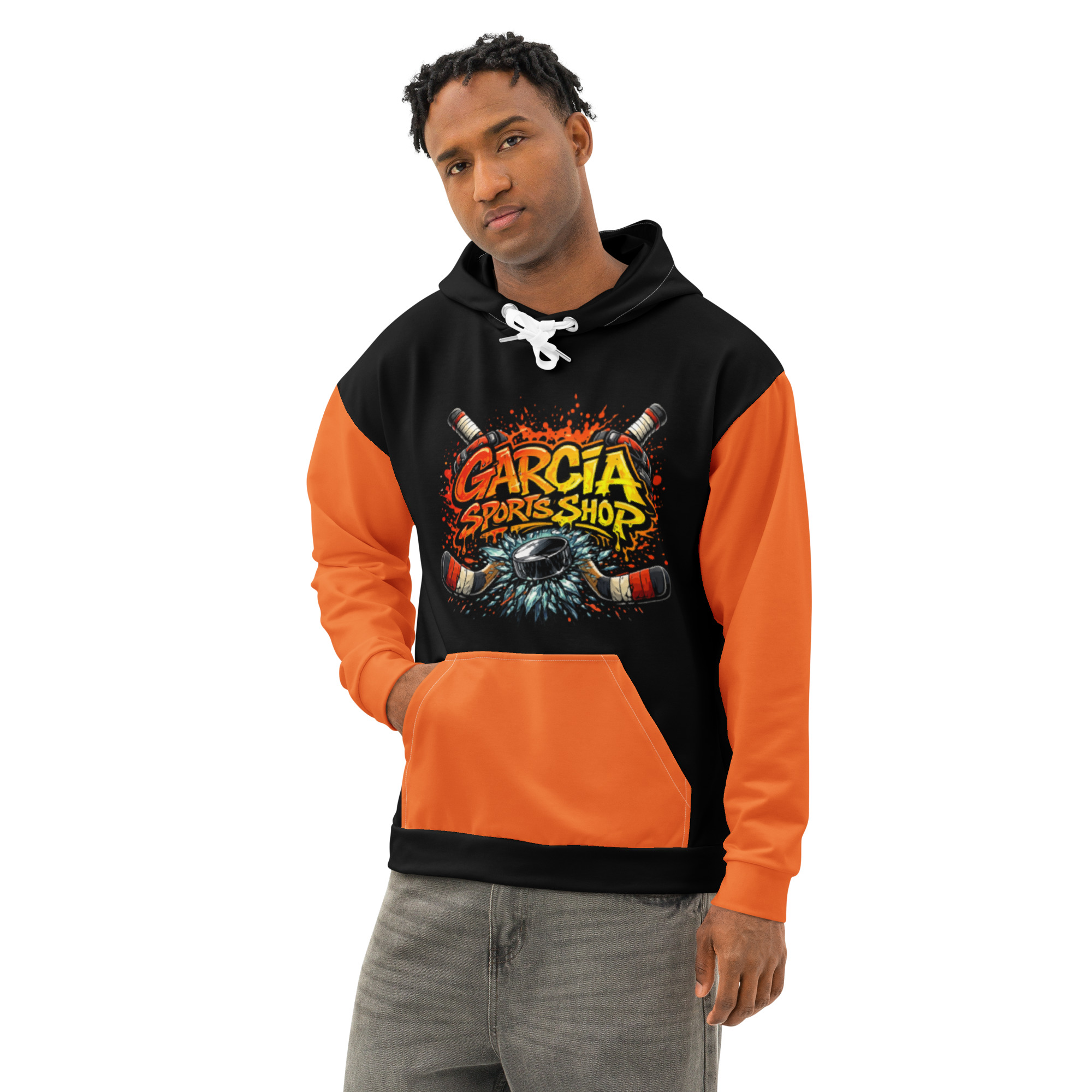 Garcia Sports Shop Black & Orange Hockey Unisex Cotton Hoodie - Image 5