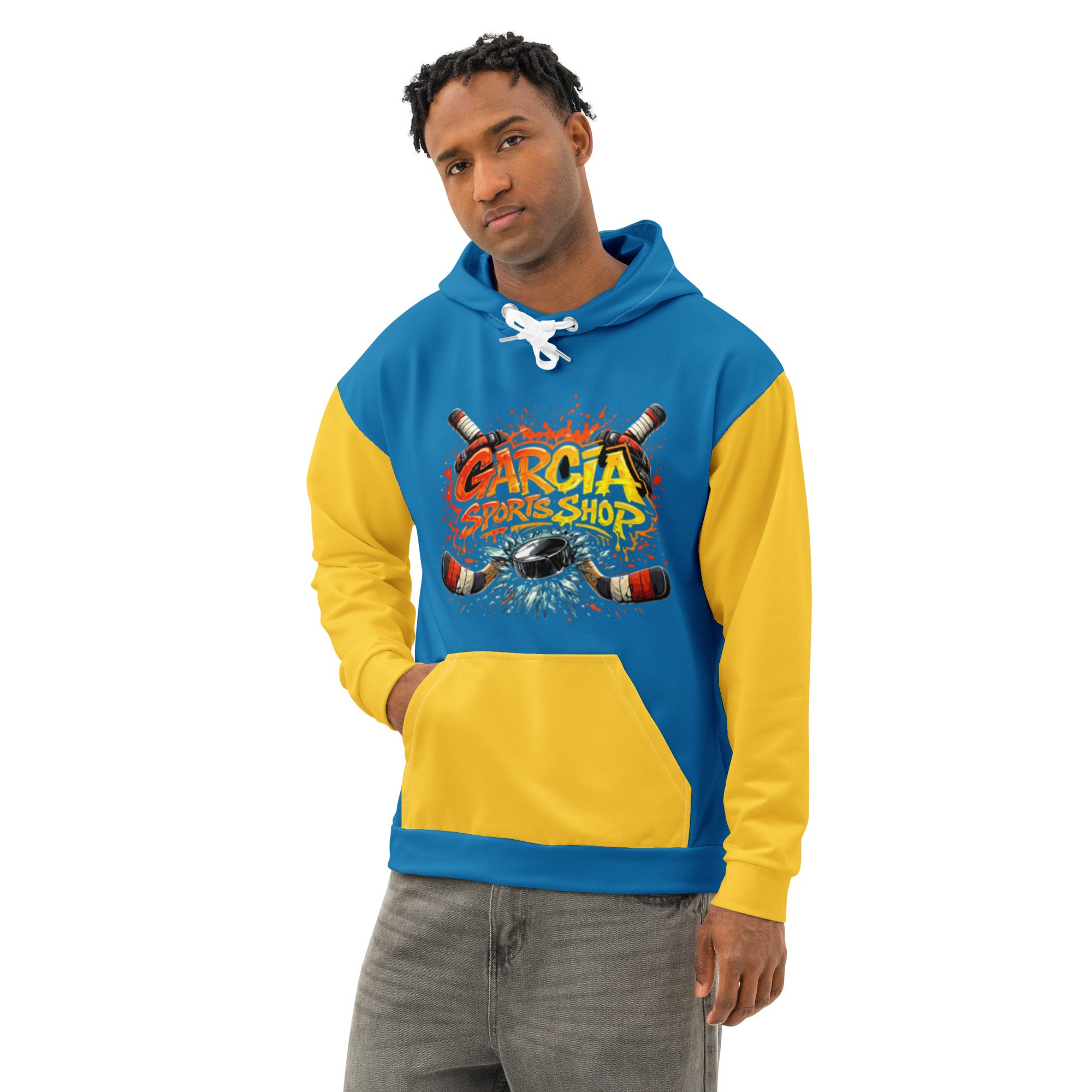 Garcia Sports Shop Blue & Yellow Hockey Unisex Cotton Hoodie - Image 5