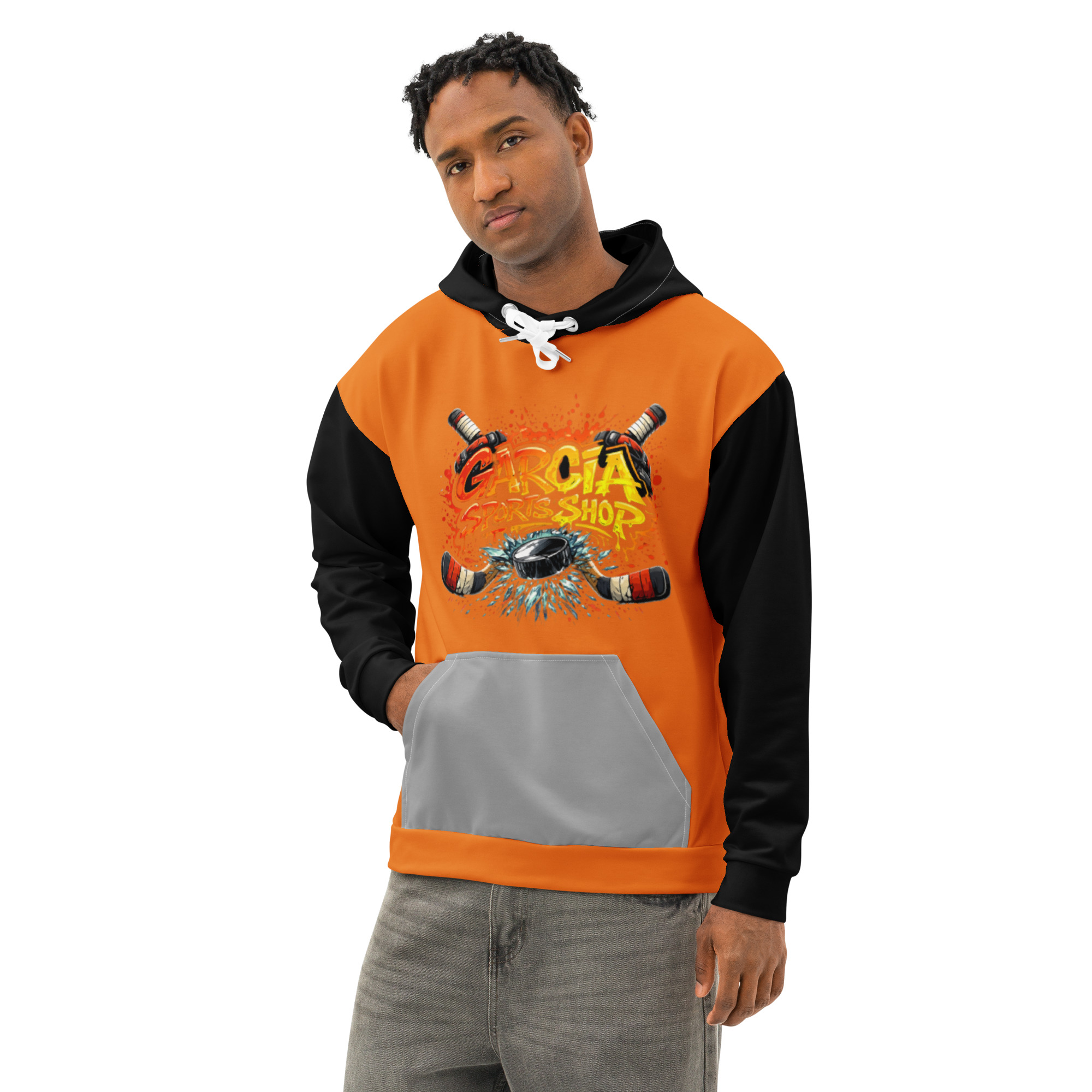 Garcia Sports Shop Orange, Black, & Silver Hockey Unisex Cotton Hoodie - Image 5